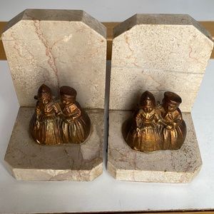 VTG Rare Marble Brass Dutch Bookends